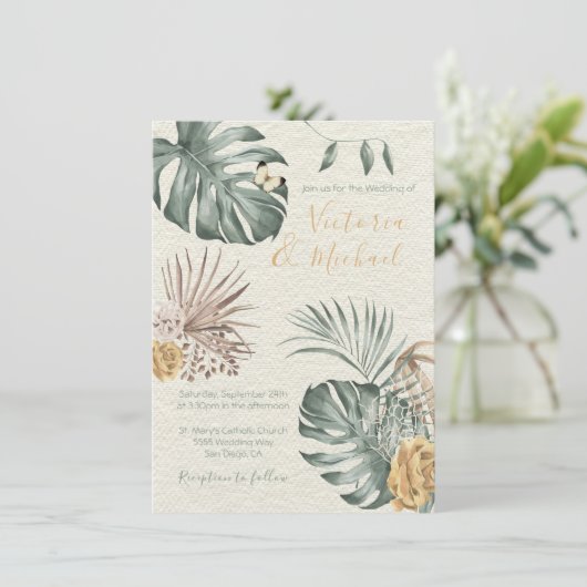 Tropische Oase Modern Palmblad Trouwkaart Kaart (Staand voorkant)