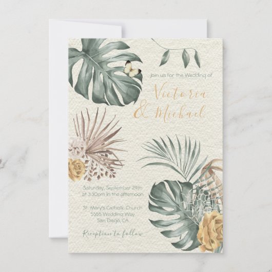 Tropische Oase Modern Palmblad Trouwkaart Kaart (Voorkant)