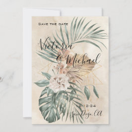 Tropische Oase Moderne Palm Save the Date Bruiloft Kaart