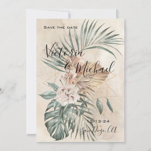 Tropische Oase Moderne Palm Save the Date Bruiloft Kaart (Voorkant)