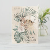 Tropische Oase Moderne Palm Save the Date Bruiloft Kaart (Staand voorkant)