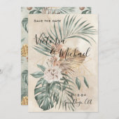 Tropische Oase Moderne Palm Save the Date Bruiloft Kaart (Voorkant / Achterkant)