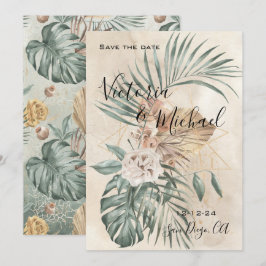 Tropische Oase Moderne Palm Save the Date Bruiloft Kaart