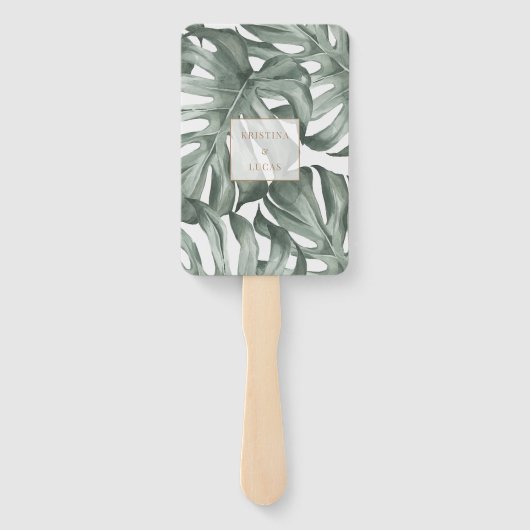 Tropische Oase Monstera Bestemming Bruiloft Handwaaier (Achterkant)