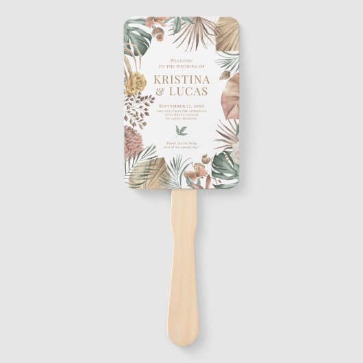 Tropische Oase Monstera Bestemming Bruiloft Handwaaier (Voorkant)