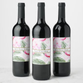 Tropische Oase Roze Groen Hawaïaans Bloemen Bruilo Wijn Etiket (Flessen)