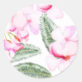 Tropische Oase Roze Groene Hawaïaanse Bruidsdouche Ronde Sticker