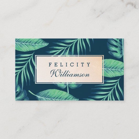 Tropische Oase Waterverf Palmblad & Bladblad Visitekaartje (Voorkant)