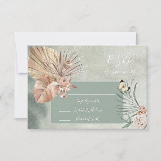 Tropische Oasis Palm blad responskaarten RSVP (Voorkant)