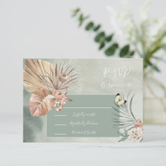 Tropische Oasis Palm blad responskaarten RSVP (Staand voorkant)