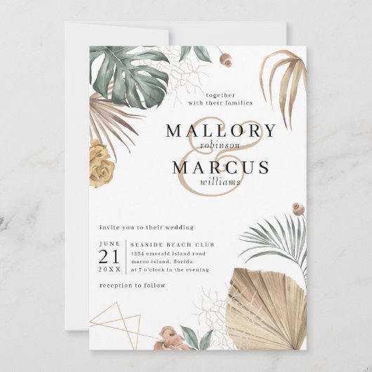 Tropische Oasis Pampas Island bruiloft Kaart (Voorkant)