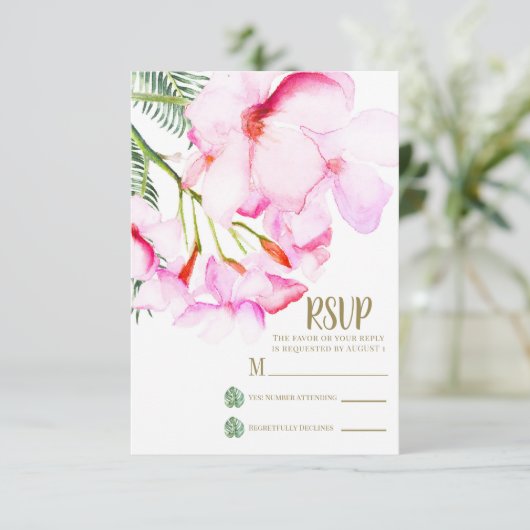 Tropische Oasis roze groene Hawaiian Floral RSVP (Staand voorkant)