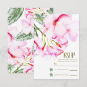 Tropische Oasis roze groene Hawaiian Floral RSVP (Voorkant / Achterkant)