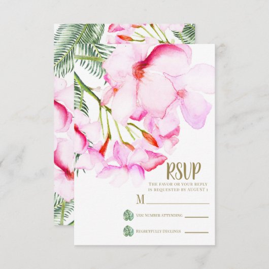 Tropische Oasis roze groene Hawaiian Floral RSVP (Voorkant / Achterkant)