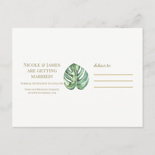 Tropische oasis roze groene Hawaiian sparen de Dat Aankondigingskaart (Achterkant)