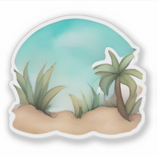 Tropische Oasis Waterverf Scene Sticker