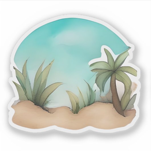 Tropische Oasis Waterverf Scene Sticker (Voorkant)
