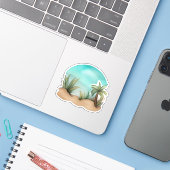 Tropische Oasis Waterverf Scene Sticker (Laptop met iPhone)