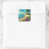 Tropische Oceaan Aloha Vakantie Vierkante Sticker (Tas)