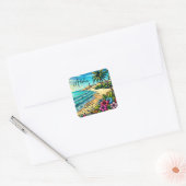 Tropische Oceaan Aloha Vakantie Vierkante Sticker (Envelop)