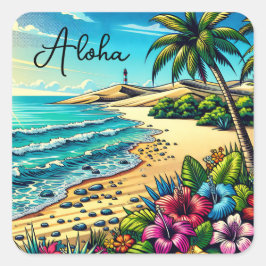 Tropische Oceaan Aloha Vakantie Vierkante Sticker