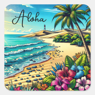 Tropische Oceaan Aloha Vakantie Vierkante Sticker