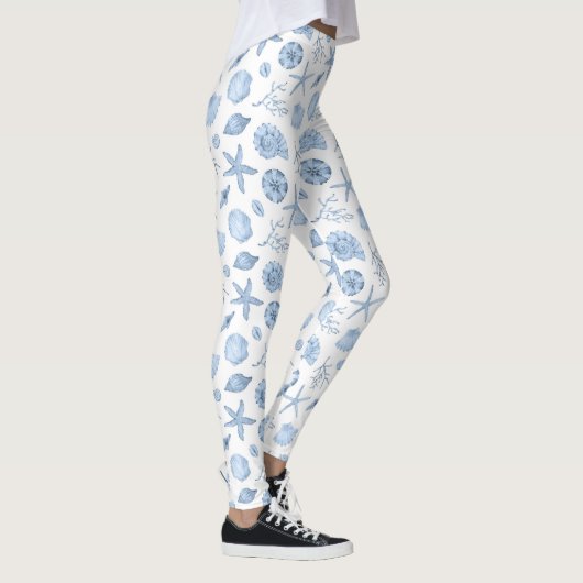 Tropische oceaan Blauwe Nautische  zeehellen Leggings (Rechts)