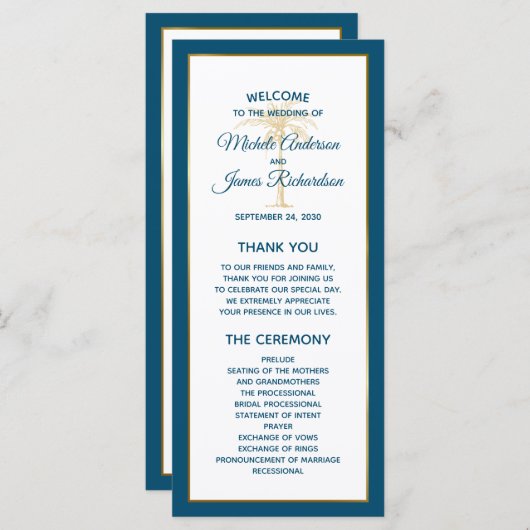 Tropische oceaan Blauwe Palmpalmen Beach Weddensch Programmakaart (Voorkant / Achterkant)