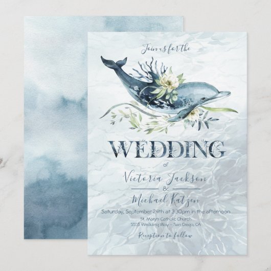 Tropische Oceaan Dolfijn Huwelijksuitnodigingen Kaart (Voorkant / Achterkant)