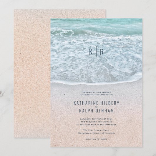 Tropische oceaan en Sandy Beach Monogram Weddensch Kaart (Voorkant / Achterkant)