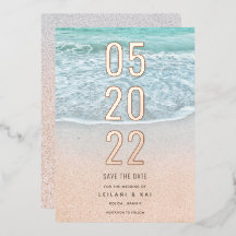 Tropische oceaan en zandstrand sparen de Datum Fol