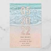 Tropische oceaan en zandstrand sparen de Datum Fol Folie Uitnodiging (Voorkant)