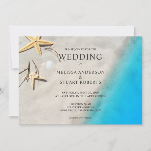 Tropische oceaan en zeestervis zomerstrand bruilof kaart (Voorkant)