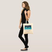Tropische oceaan golven bruiloft welkomsttas, blau tote bag (Voorkant (model))
