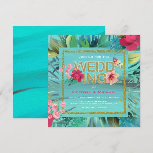 Tropische oceaan golven gouden glitter bruiloft Ka Kaart (Voorkant / Achterkant)