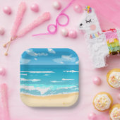 Tropische oceaan strand scene kustlandschap papieren bordje (Feest)