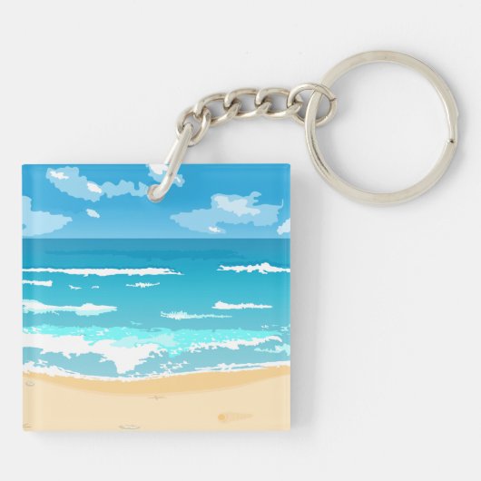 Tropische oceaan strand scene kustlandschap sleutelhanger (Achterkant)