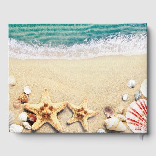 Tropische oceaan strandijschelpen bruiloft gastenboek (Achterkant)