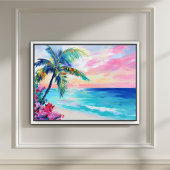 Tropische Oceaan Sunset Art, Palm Tree Canvas Afdruk