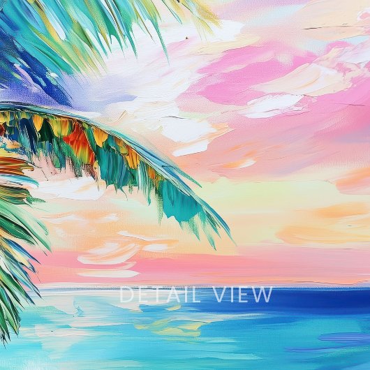 Tropische Oceaan Sunset Art, Palm Tree Canvas Afdruk