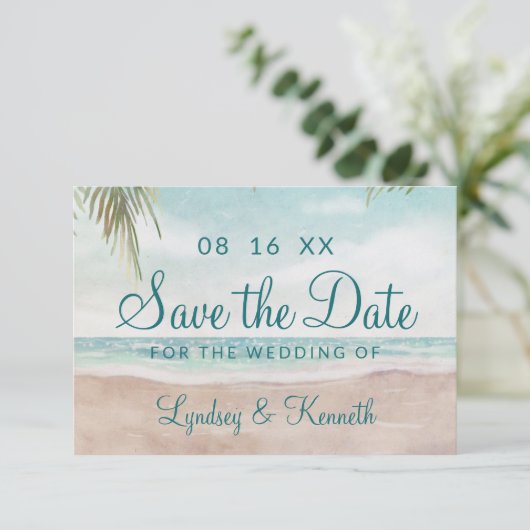 Tropische oceaan van de strand van Island Breeze Save The Date (Staand voorkant)