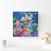 Tropische oceaan vissen op groene Zee Vierkante Klok (Huis)