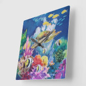 Tropische oceaan vissen op groene Zee Vierkante Klok (Hoek)