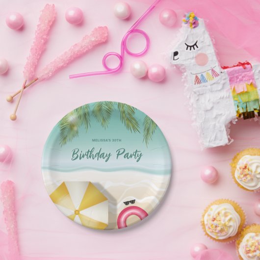 Tropische oceaan zand strand golven zomer verjaard papieren bordje (Feest)