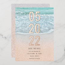 Tropische Oceaan & Zandstrand Save the Date Folie 