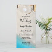 Tropische oceaan zandstrand zeesterren bruiloft programmakaart (Staand voorkant)