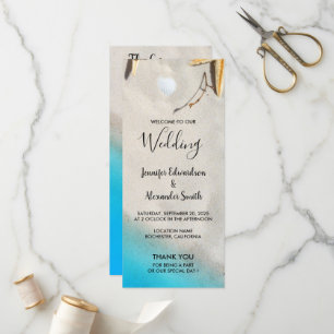 Tropische oceaan zandstrand zeesterren bruiloft programmakaart