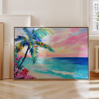 Tropische Oceaan Zonsondergang Kunst, Palmboom