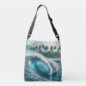 Tropische oceaangolf Crescendo Palmbomen Crossbody Tas (Achterkant)