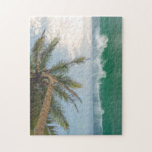 Tropische oceaangolf en kokospalmboom legpuzzel